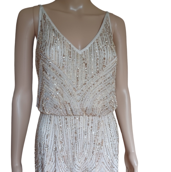 BHLDN Womens Sleeveless Champagne Beaded Sequined Maxi Dress V Neckline Size 4 - Picture 10 of 12